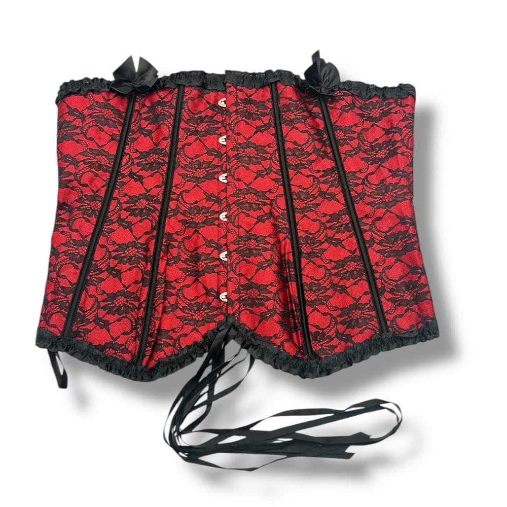 Womens Bustier Corset Top Size 4XL Red Black Lace‎ Boudoir Burlesque (A143)